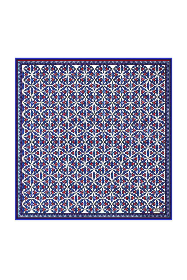 Saks Navy Blue Çintemani Pattern Silk Pocket Square - Bursa İpek