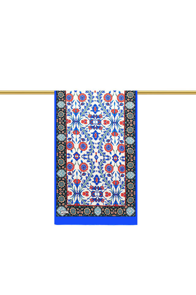 Saks Navy Blue Seljuk Pattern Silk Foulard - 2