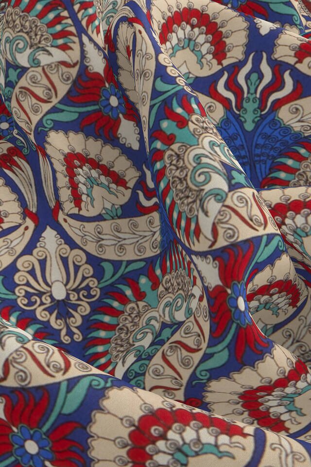 Saks Red Peacock Pattern Silk Pocket Square - 3
