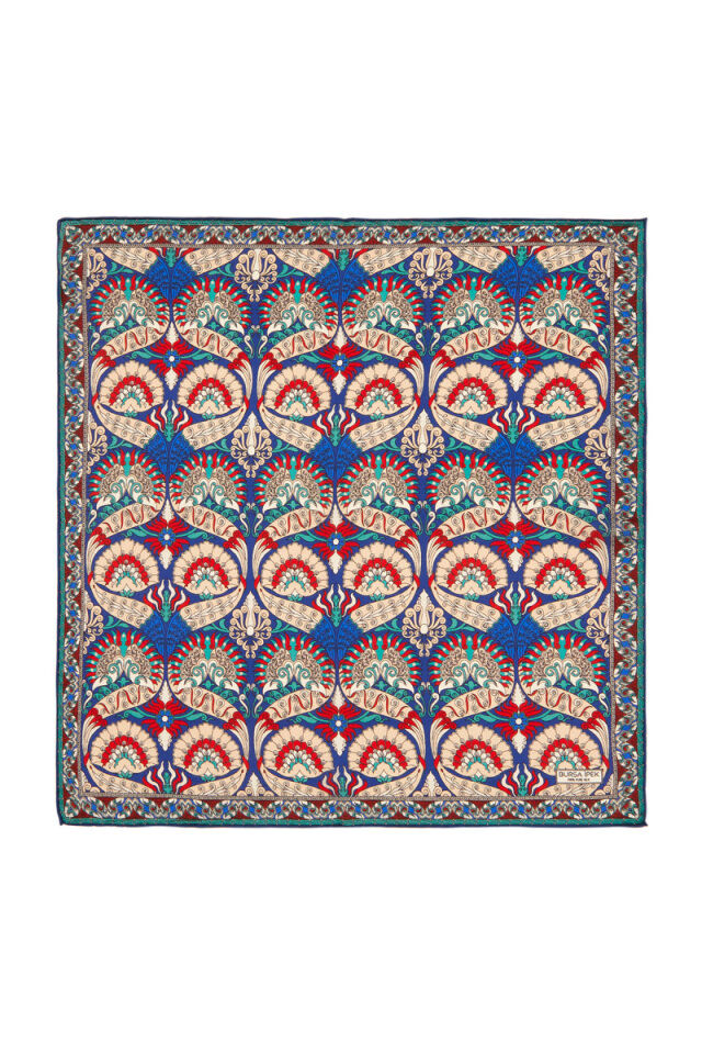 Saks Red Peacock Pattern Silk Pocket Square - Bursa İpek