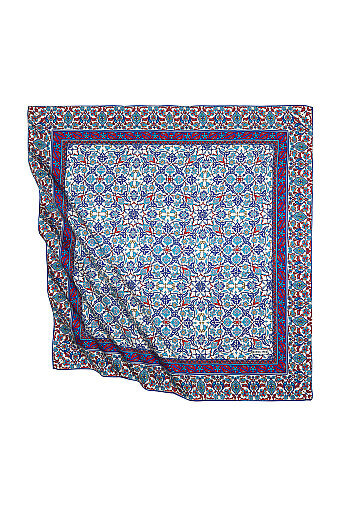 Saks Red Turkish Patterned Tile Pattern Silk Square Scarf 