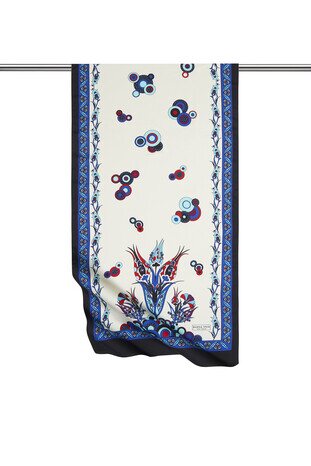 Saks Siyah Çintemani Desen Dar İpeksi Fular 