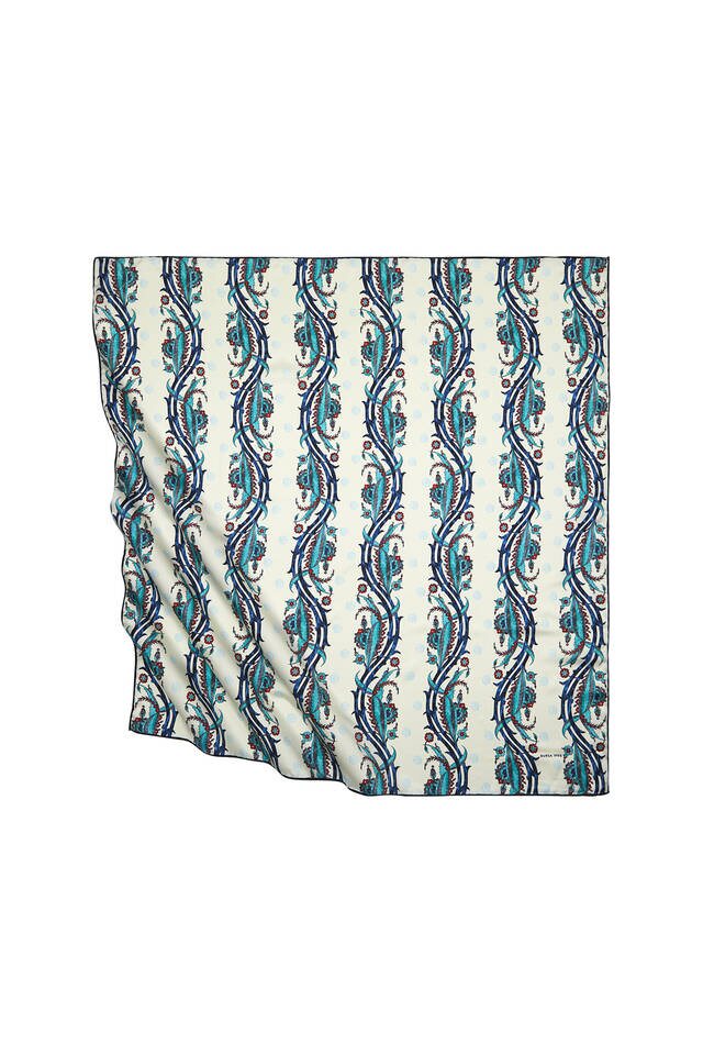 Saks Smoked Turkish Pattern Ivy Pattern Silky Square Scarf - Bursa İpek