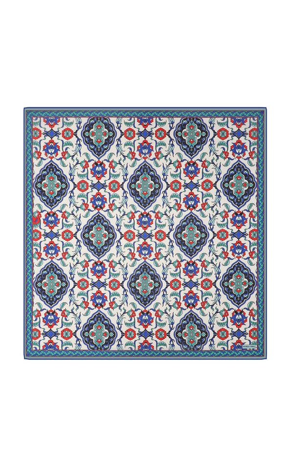 Saks Tile Pattern Soft Square Scarf - Bursa İpek