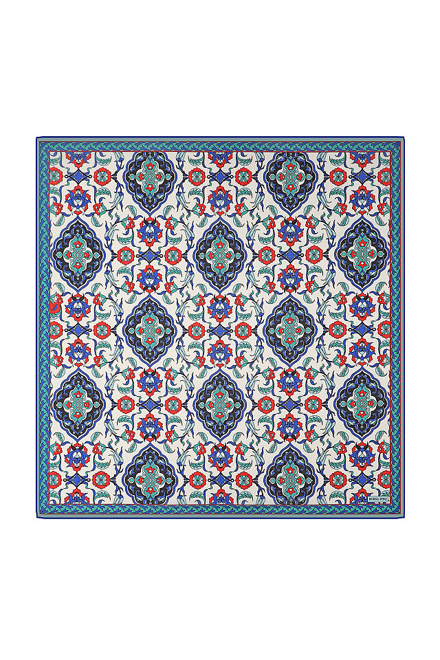 Saks Tile Pattern Soft Square Scarf - Bursa İpek