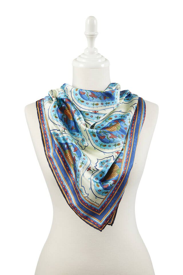 Saks Türk Motifli Nar Desen İpeksi Eşarp - 2