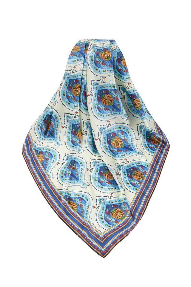 Saks Turkish Motif Pomegranate Pattern Silk Square Scarf - 3