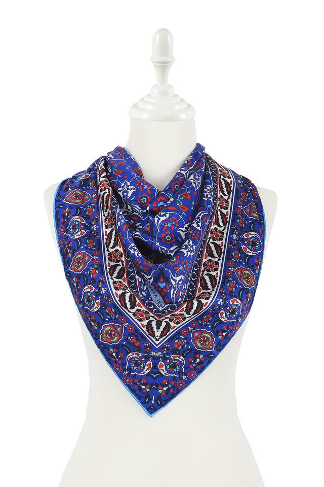Saks Turkish Patterned Tile Pattern Silk Square Scarf - 2