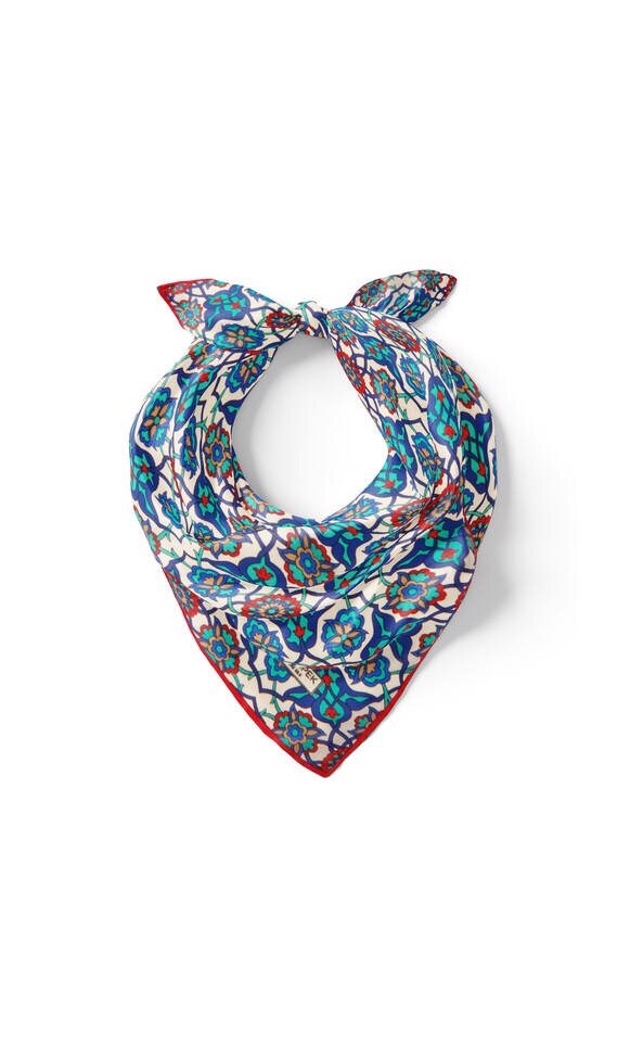 Saks Turkuaz Çini Sarmal Desen İpek Mendil - 2