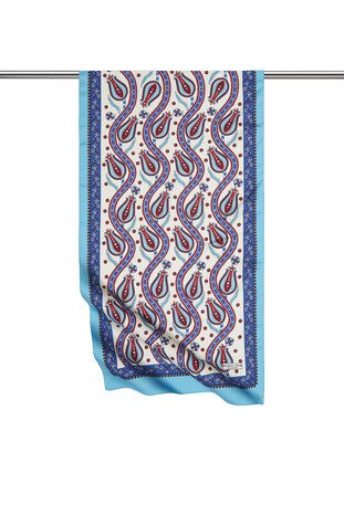 Saks Turquoise Row Tulip Pattern Narrow Silky Foulard 