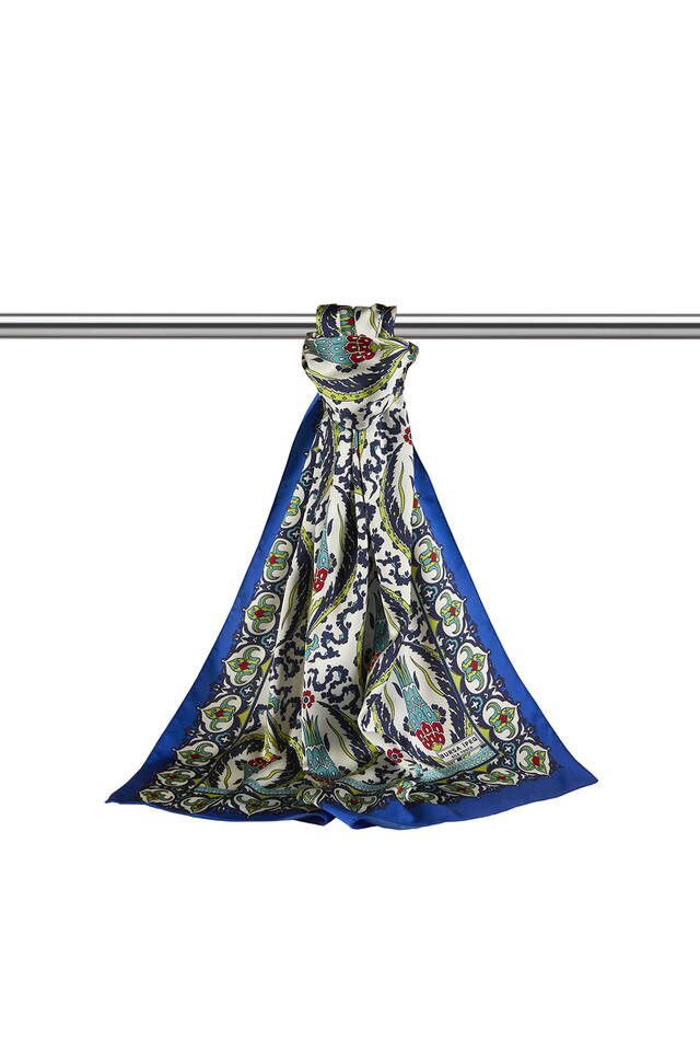 Saks Yeşil Karanfil Desen Dar İpeksi Fular - 3