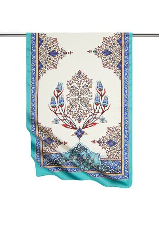 Saks Yeşil Şamdan Desen Geniş İpeksi Fular 