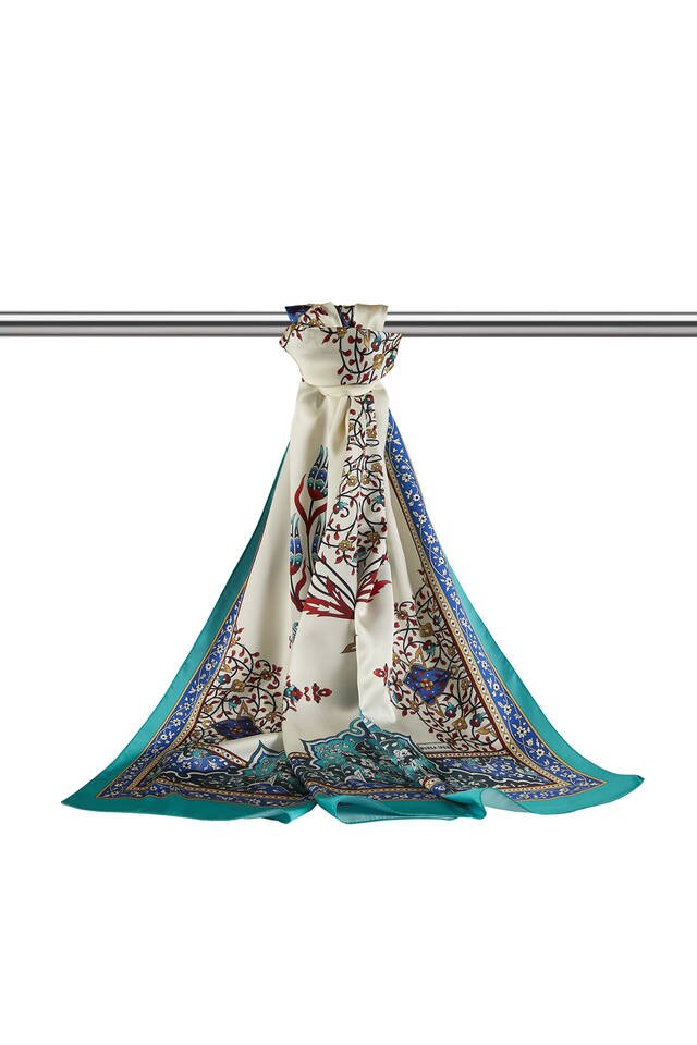 Saks Yeşil Şamdan Desen Geniş İpeksi Fular - 3