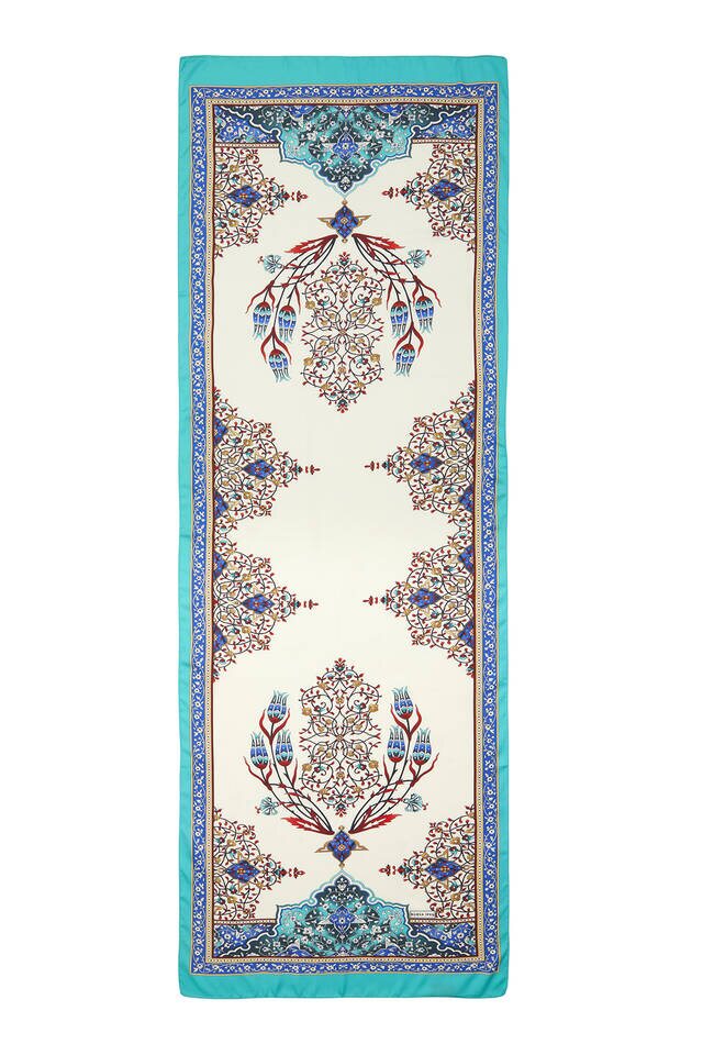 Saks Yeşil Şamdan Desen Geniş İpeksi Fular - 4