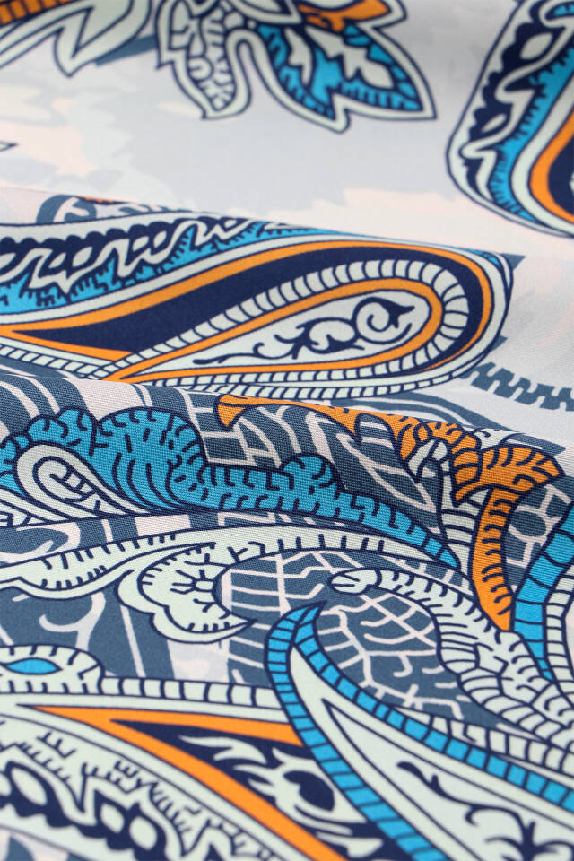 Buz Mavi Şal Desen Twill İpek Eşarp - 3