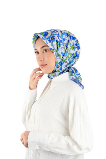 Saks Şal Desen Vual İpek Eşarp 