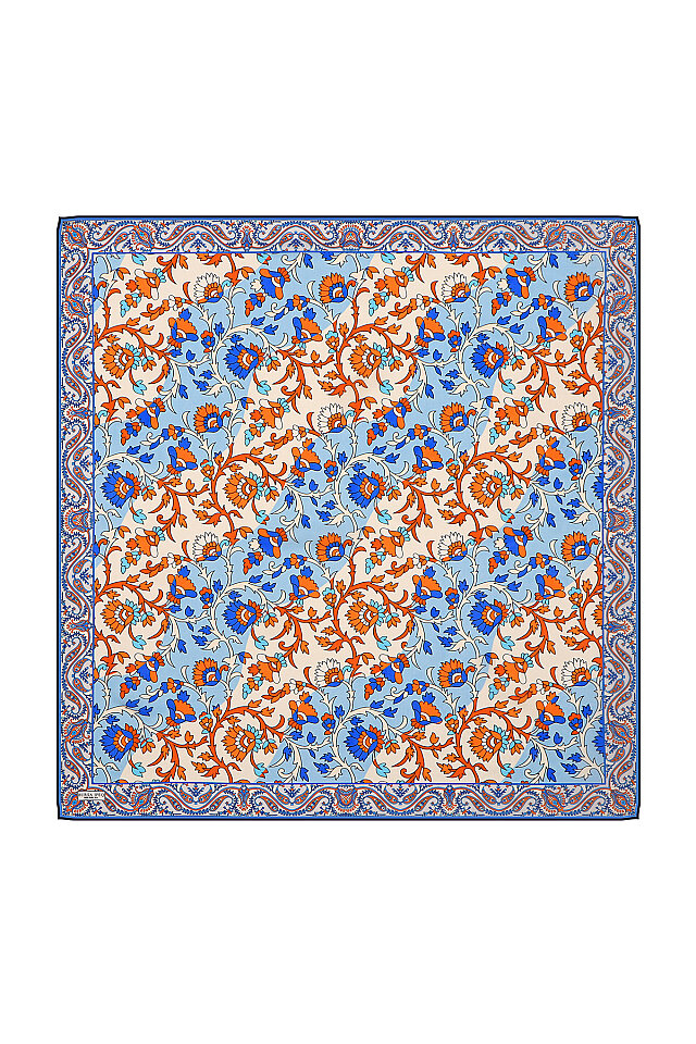 Turuncu Şal Desen Vual İpek Eşarp - Bursa İpek