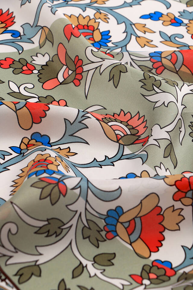 Yeşil Şal Desen Vual İpek Eşarp - 3