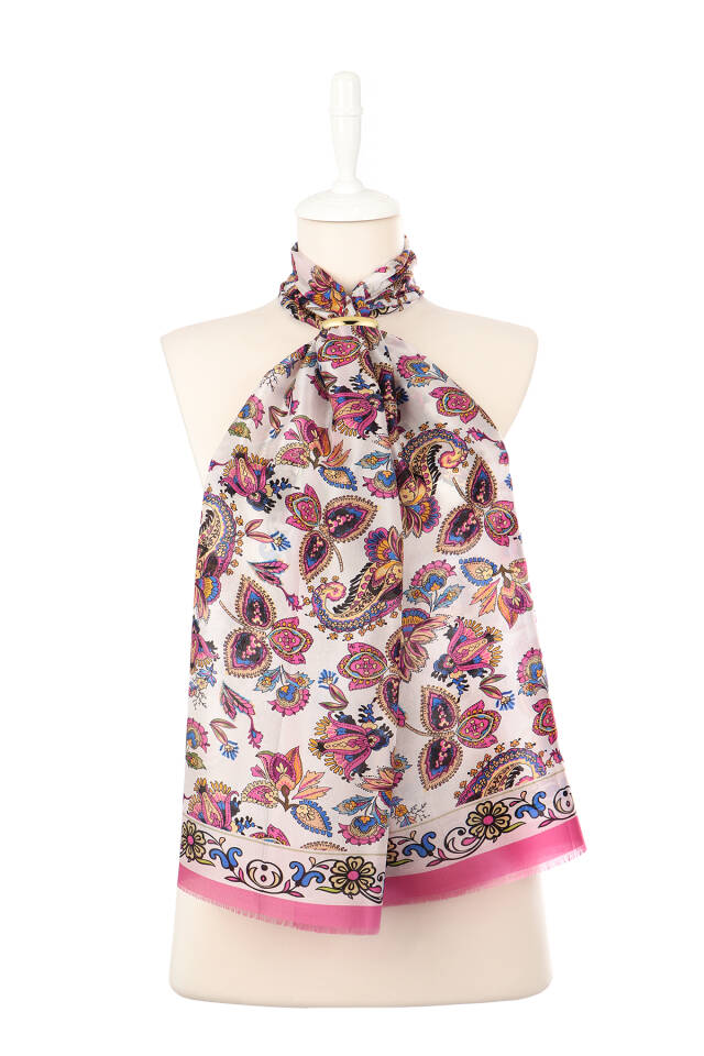 Gül Kurusu Şal Desen Vual İpek Fular - 2