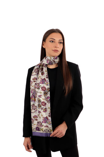 Lila Şal Desen Vual İpek Fular 