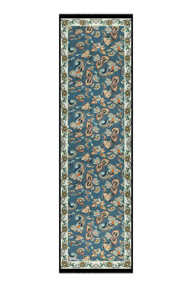 Petrol Yeşil Şal Desen Vual İpek Fular - 4