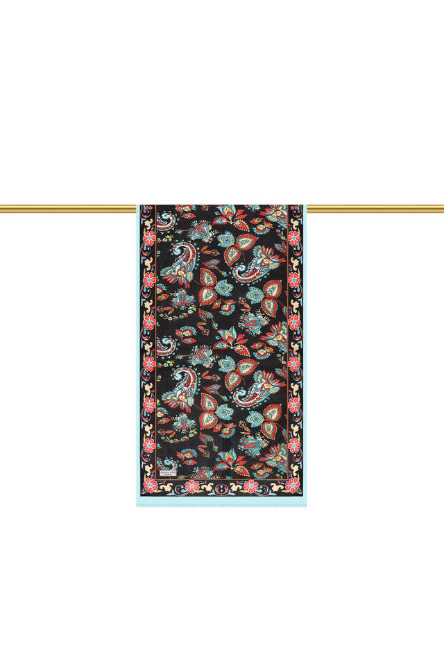 Siyah Şal Desen Vual İpek Fular - 3