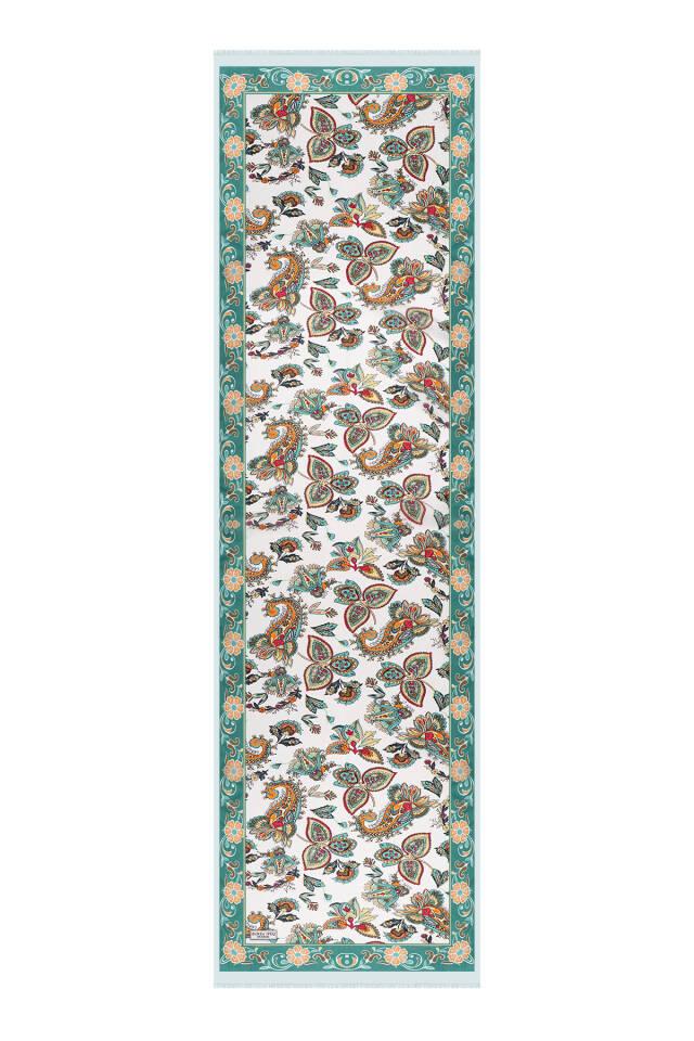 Yeşil Şal Desen Vual İpek Fular - 4