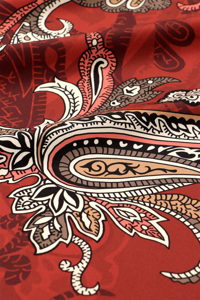 Burgundy Shawl Pattern Twill Silk Scarf - 3