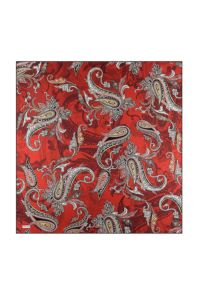Burgundy Shawl Pattern Twill Silk Scarf 