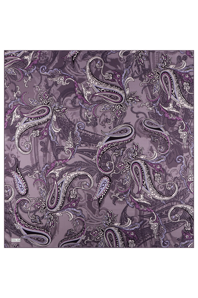 Purple Shawl Pattern Twill Silk Scarf - 2