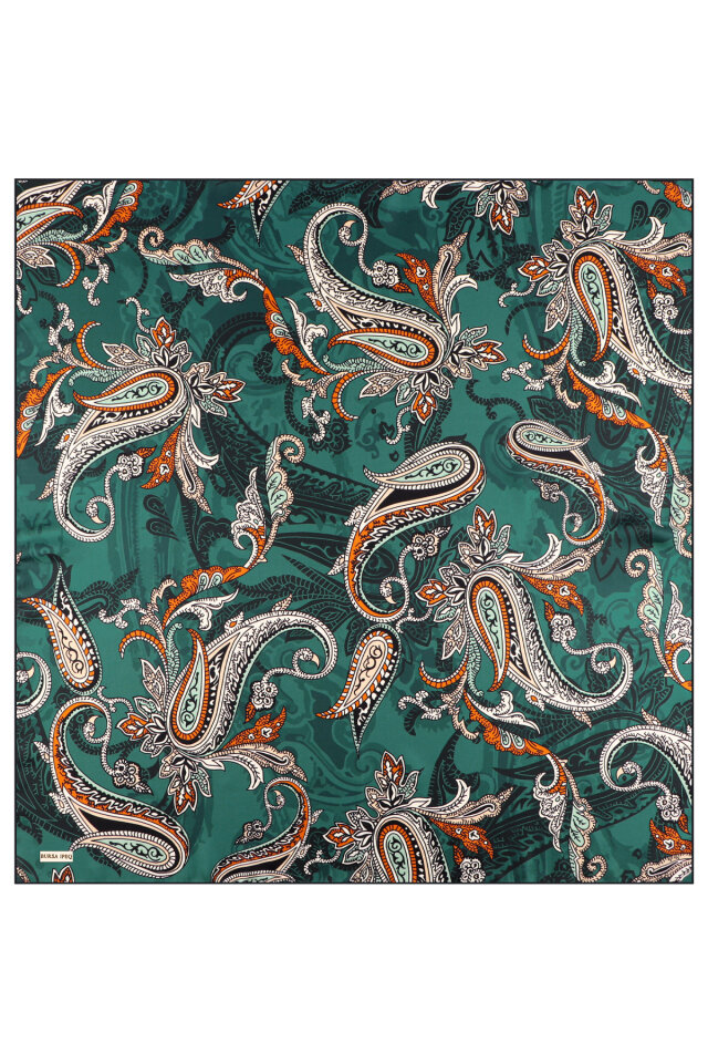 Emerald Shawl Pattern Twill Silk Scarf - 2