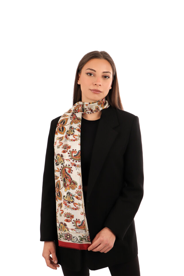 Burgundy Shawl Pattern Voile Silk Scarf 