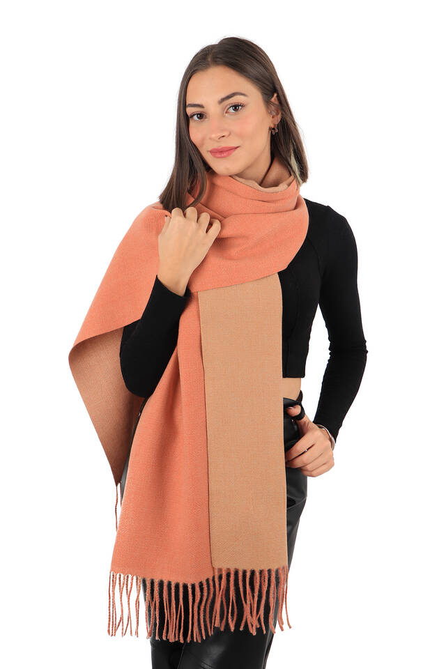 Salmon Beige Double Sided Winter Shawl - 2