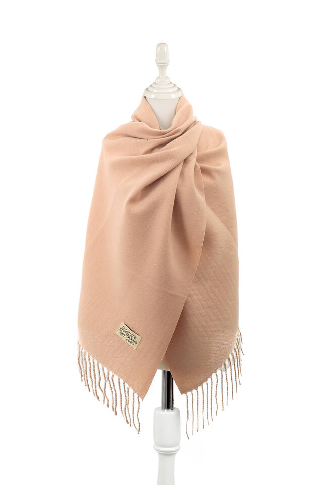 Salmon Cream Double Sided Winter Shawl - Bursa İpek