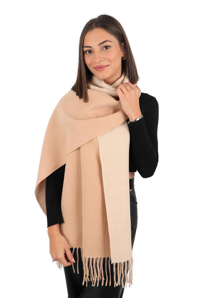 Salmon Cream Double Sided Winter Shawl - 2