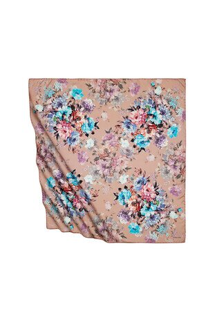 Salmon Fourflower Pattern Silky Square Scarf 