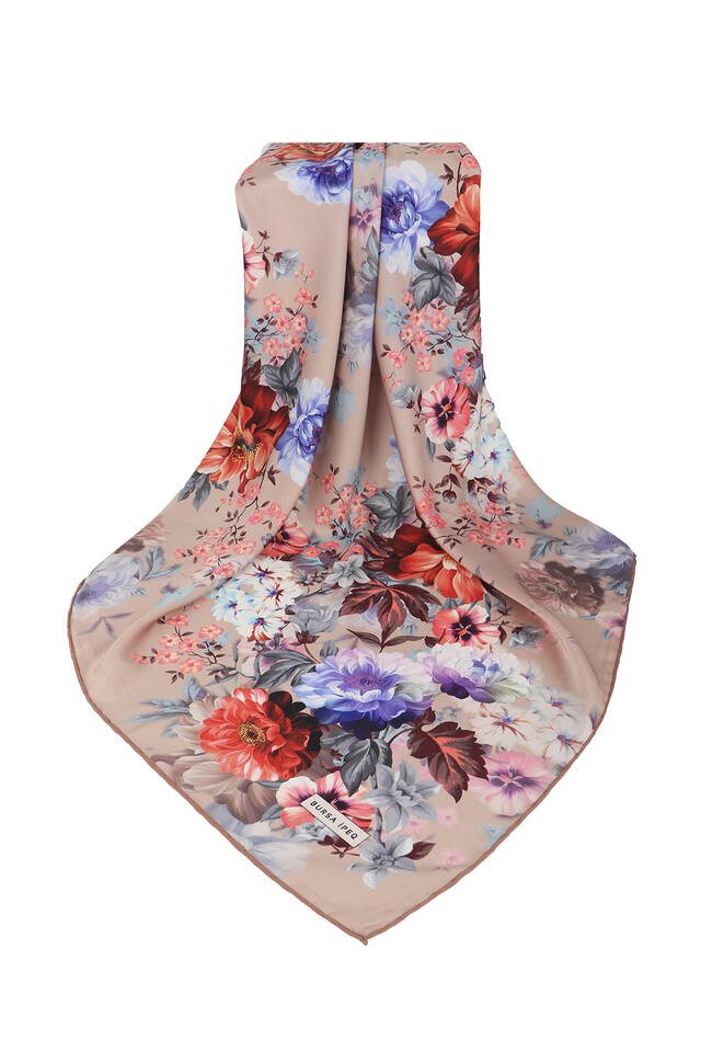 Salmon Fulya Pattern Silky Square Scarf - 3