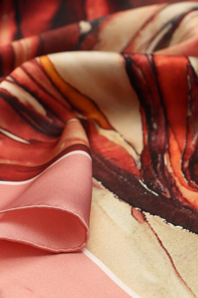 Salmon Granite Pattern Sura Silk Scarf - 3
