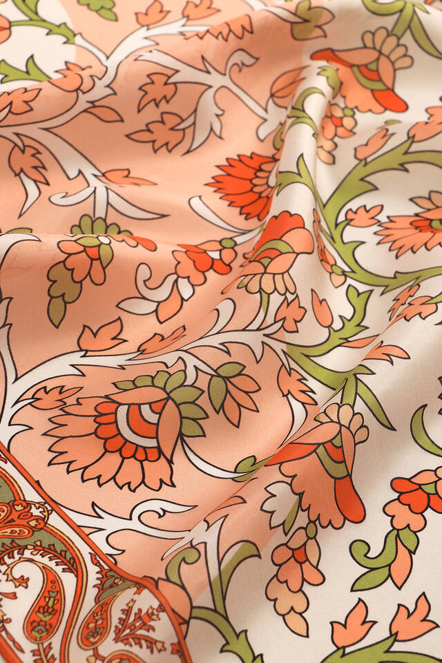 Salmon Shawl Pattern Voile Silk Square Scarf - 3