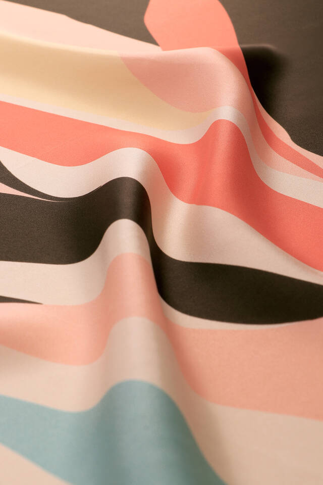 Salmon Wave Pattern Twill Silk Square Scarf - 3