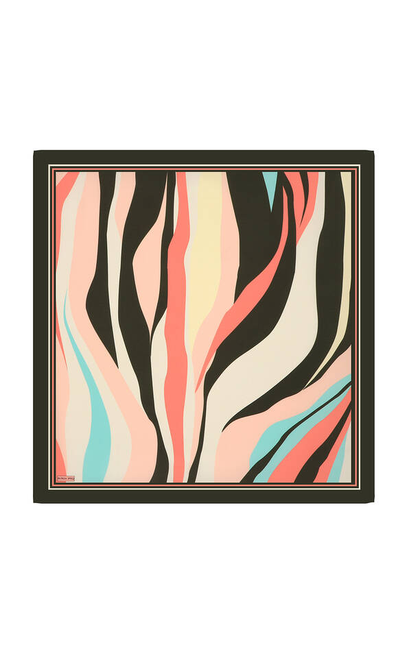 Salmon Wave Pattern Twill Silk Square Scarf - 2
