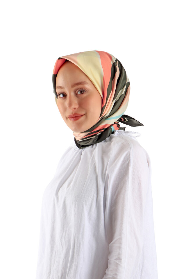 Salmon Wave Pattern Twill Silk Square Scarf 