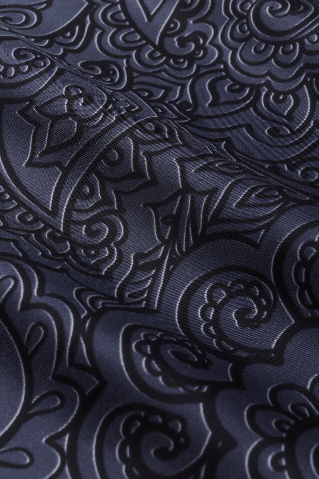 Koyu Lacivert Sanat Desen Twill İpek Eşarp - 4