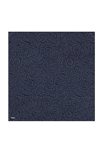 Koyu Lacivert Sanat Desen Twill İpek Eşarp 