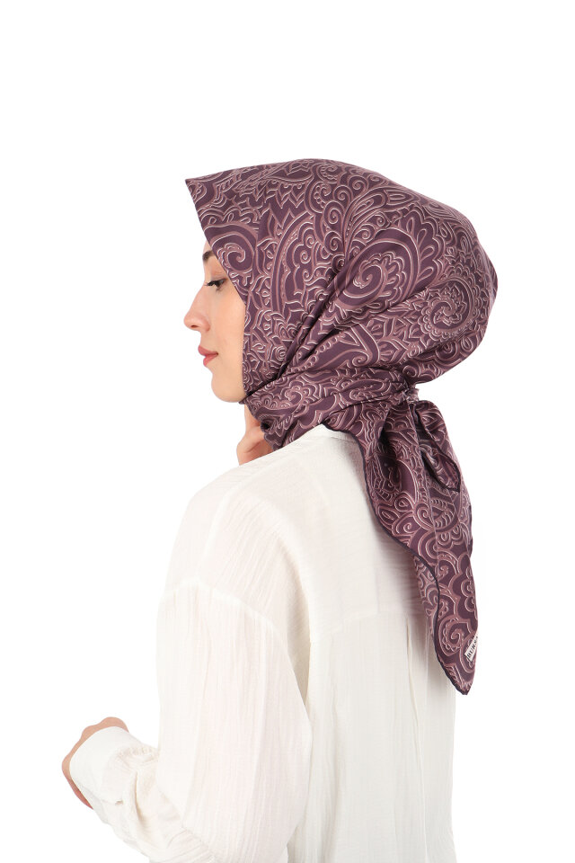 Mürdüm Sanat Desen Twill İpek Eşarp - 2