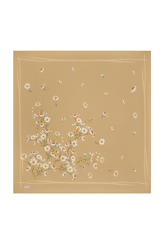 Sand Daisy Pattern Twill Silk Square Scarf 