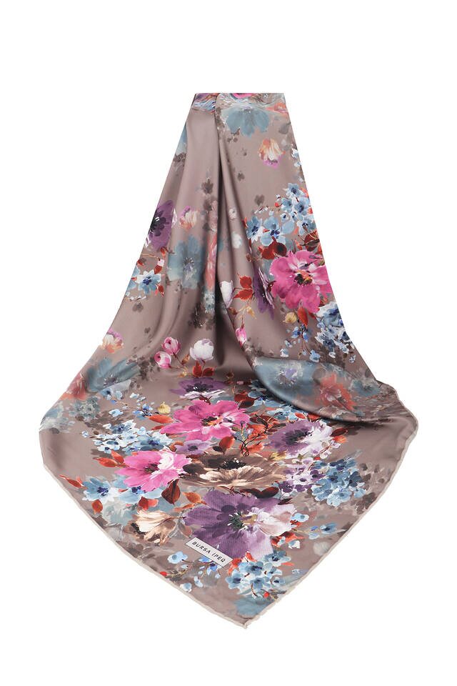 Krem Sardunya Desen İpeksi Eşarp - 3