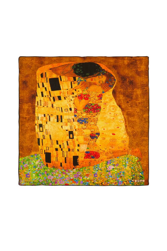 Sarı Öpücük Desen İpek Mendil - Bursa İpek