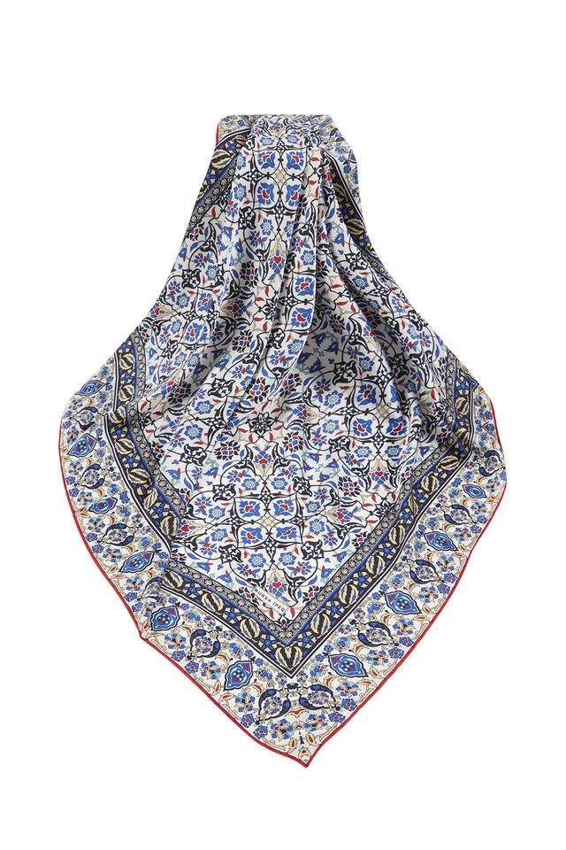 Sarı Siyah Türk Motifli Çini Desen İpeksi Eşarp - 3