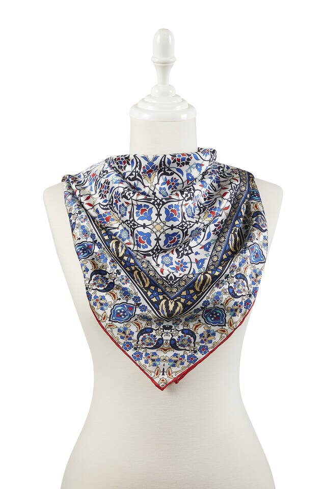 Sarı Siyah Türk Motifli Çini Desen İpeksi Eşarp - 2